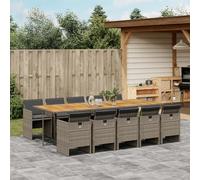 Ziaphsol Set di mobili da giardino da 11 pezzi con cuscini, in polyrattan, grigio, per terrazza, balcone, giardino, set di mobili da esterni, robusto con tavolo e sedie per pasti rilassanti all'aperto