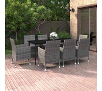 Ziaphsol Set di mobili da giardino da 9 pezzi con tavolo e sedie in rattan sintetico e vetro, per balcone, terrazza e giardino, resistente alle intemperie, con cuscini per le ore piacevoli all'aria