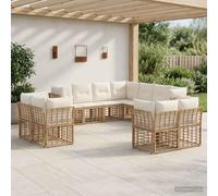 Ziaphsol Set di mobili da giardino per esterni, per terrazza, balcone, in polyrattan, resistente alle intemperie, 11 posti, con cuscini per seduta e poggiapiedi regolabili, per una vita rilassante