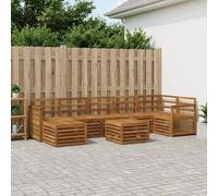 Ziaphsol Set di mobili per esterni, 7 pezzi, in legno massiccio di acacia, resistente alle intemperie, con tavolo, divano, poltrona e sgabello, per terrazza, giardino, comodo set di sedute dal design