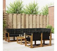 Ziaphsol Set di mobili per esterni, 9 pezzi, in legno di acacia massiccio, con cuscini, colori naturali e neri, resistenti alle intemperie, per terrazza, giardino, lounge