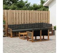 Ziaphsol Set di mobili per esterni in legno di acacia massiccio con 9 posti a sedere e cuscini, colori naturali e neri, resistente alle intemperie, set modulare per terrazza e lounge