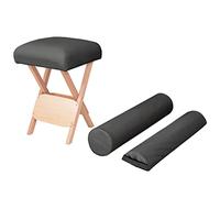 Ziaphsol Sgabello pieghevole massaggiante con seduta da 12 cm, 2 rulli cervicali, 35 x 35 x 52 cm, nero, legno massello e PVC, per massaggio, benessere, casa, ufficio, pieghevole compatto