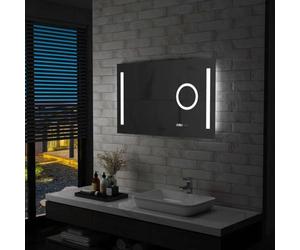 Ziaphsol Specchio da bagno a LED con sensore touch, 100 x 60 cm, vetro argentato, alluminio, illuminazione da 12 W, con protezione IP44 e indicatore del tempo, con specchio ingranditore per trucco e