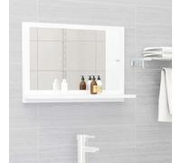 Ziaphsol Specchio da bagno bianco in legno con ripiano, 60 x 10,5 x 37 cm, da appendere, per bagno, lavandino, WC degli ospiti, salvaspazio e facile da pulire