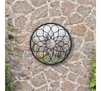 Ziaphsol Specchio da giardino nero, 40 x 3 cm, con telaio rotondo in ferro, specchio per esterni con foro in vetro, per montaggio a parete, design da giardino, riflesso della luce