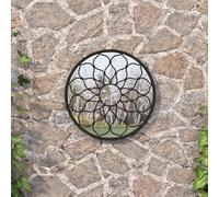Ziaphsol Specchio da Giardino Nero Rotondo 60x3cm in Ferro e Vetro Specchio da Parete Esterno Decorativo Fiore Design Riflette la Luce, Rende Giardino Più Grande e Illumina gli Angoli