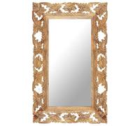 Ziaphsol Specchio da parete intagliato a mano in legno massiccio di mango marrone, 80 x 50 cm, con finitura naturale, per bagno, corridoio, camera da letto, corridoio e soggiorno, specchio decorativo