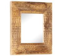 Ziaphsol Specchio intagliato a mano in legno massello di mango 50 x 50 x 2,5 cm, specchio da parete con finitura naturale, specchio decorativo per bagno, corridoio, soggiorno e camera da letto, da