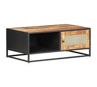Ziaphsol Tavolino 90 x 50 x 35 cm in legno di mango grezzo intrecciato viennese, robusto telaio in ferro, venature uniche, ideale per il soggiorno, offre spazio di archiviazione