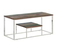 Ziaphsol Tavolino da salotto in acciaio inox e legno antico massiccio, 110 x 45 x 45 cm, moderno tavolino per soggiorno, design rustico, costruzione robusta