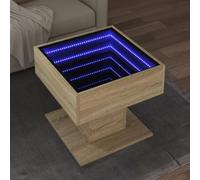 Ziaphsol Tavolino LED Sonoma rovere 50 x 50 x 45 cm, materiale in legno, specchio infinito, illuminazione RGB, moderno tavolo da soggiorno con spazio di archiviazione