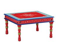 Ziaphsol Tavolino rosso dipinto a mano in legno massello Mango, 54 x 54 x 30 cm, design unico per soggiorno, tavolino rotondo in legno duro durevole