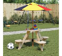 Ziaphsol Tavolo da picnic per bambini con ombrellone in legno di abete, per giardino, terrazza e balcone, resistente alle intemperie, stabile, lavabile, salvaspazio, per 4 bambini, protezione solare