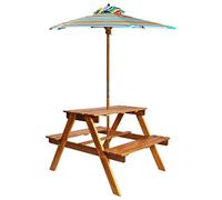 Ziaphsol Tavolo da picnic per bambini con ombrellone in legno di acacia resistente alle intemperie, 79 x 90 x 60 cm, ideale per giardino, balcone, terrazza e attività all'aperto