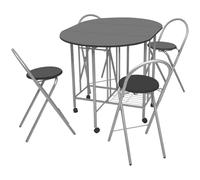 Ziaphsol Tavolo da pranzo pieghevole con 4 sedie in MDF ferro nero argento, 110 x 80 x 79 cm, per sala da pranzo, sala da pranzo e cucina, tovaglietta salvaspazio per l'uso quotidiano