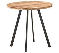 Ziaphsol Tavolo da pranzo rotondo in legno massiccio di acacia, 80 x 75 cm, design industriale, finitura naturale, robusto tavolo da cucina con robuste gambe in ferro verniciato a polvere di colore