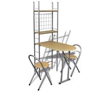 Ziaphsol Tavolo pieghevole per la colazione con 2 sedie pieghevoli, salvaspazio per piccola cucina e sala da pranzo, telaio in acciaio con MDF, 56 x 90 x 165 cm, facile da montare, scaffale