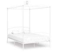 Ziaphsol Telaio letto a baldacchino bianco metallo 140 x 200 cm, robusto letto a piattaforma per camera da letto, design elegante con opzione tenda, costruzione durevole per comfort