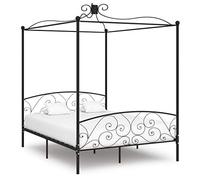 Ziaphsol Telaio letto a baldacchino nero in metallo 160 x 200 cm, robusto telaio letto con rete a doghe, design elegante per camera da letto con telaio superiore per tende