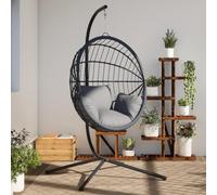 Ziaphsol Telaio per poltrona sospesa in acciaio nero per balcone e terrazza, 104 x 100 x 197 cm, portata 150 kg, forma a C con base a croce, per giardino, veranda e interni