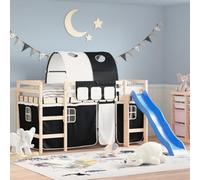 Ziaphsol Tende per letto a soppalco con tunnel bianco e nero in poliestere, accessori per letto da 7 pezzi con 3 tasche, adatte per telaio del letto, rete a doghe e pannello laterale nella cameretta