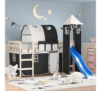Ziaphsol Tende per letto a soppalco con tunnel e torre, bianco e nero, 100% poliestere, set da 7 pezzi, 3 tasche, adatte per la cameretta dei bambini, con fermatenda e tubi in metallo per una tenuta
