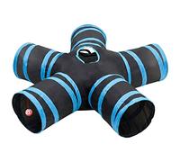 Ziaphsol Tunnel per gatti a 5 vie, nero e blu, 25 cm, in poliestere, pieghevole, con occhiello, carta scoppiata e borsa per il trasporto, per interni ed esterni, tenda da gioco e nascondiglio per