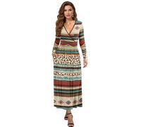 ZIATUBLES Abito autunnale da donna, maxi abito a maniche lunghe, per matrimoni, feste, scollo a V, morbido abito casual con tasca, S-3XL, Leopardo tribale azteco, 3XL