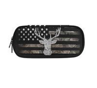 ZIATUBLES Astuccio portapenne di grande capacità, con scomparto con cerniera, resistente allo sporco, alla moda, per scuola e ufficio, Annata Usa Bandiera Foresta Antler, Taglia unica, Astuccio per