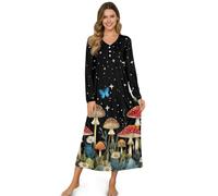 ZIATUBLES Autunno Camicie da notte da donna a lunghezza intera, a maniche lunghe, abbigliamento da notte per dormire e rilassarsi, Fungo Vintage Farfalla Stellata, 3XL