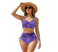 ZIATUBLES Bikini da donna, costume da bagno incrociato, con coppe rimovibili, set da 2 pezzi, Tie-dye viola, XL