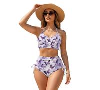 ZIATUBLES Bikini da donna per l'estate, con coppe rimovibili, per controllo della pancia, 2 pezzi, taglie XS-3XL, Farfalla viola sfumata, M
