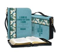 ZIATUBLES Borsa per il trasporto della Bibbia con stampa di versi biblici con margherita, borsa per il trasporto per donne e uomini, con tracolla, tasche con cerniera, borsa cristiana, protezione per