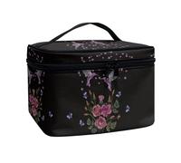 ZIATUBLES Borsa per il trucco di grande capacità per le donne leggera porta articoli da toeletta per la cura della pelle pacchetto treno per lavoro e viaggio, Retro floreale colibrì farfalla, Taglia