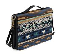 ZIATUBLES Borsa per la Bibbia per donne e uomini, custodia biblica azteco tribale stampa cavallo borsa per il trasporto in pelle PU borsa cristiana con tracolla per preghiera studio all'aperto libro