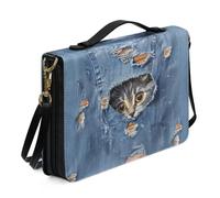 ZIATUBLES Borsa porta libri biblici con stampa in denim con stampa di gatto americano con cerniera in pelle custodia organizer per bibbia regali cristiani per donne uomini borsa porta bibbia, custodia