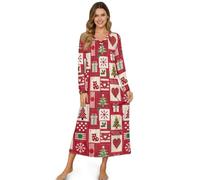 ZIATUBLES Camicia da notte da donna con collo a Henley, camicia da notte a lunghezza intera, camicia da notte morbida loungewear, S-4XL, Albero di Natale Amore, L