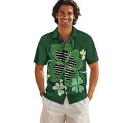 ZIATUBLES Camicia da uomo con bottoni, in tessuto estivo, stile hawaiano, a maniche corte, casual, abbigliamento da spiaggia, S-5XL, Foglia di trifoglio verde di San Patrizio, XXL