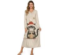 ZIATUBLES Camicie da notte da donna a maniche lunghe autunno indumenti da notte abito da casa Henley collo camicia da notte da donna, Stella di Natale Kaki, M