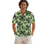 ZIATUBLES Camicie da uomo con bottoni, a maniche corte, con grafica, in tessuto hawaiano, estivo, traspirante, per feste in spiaggia in piscina, Foglia di trifoglio del giorno di San Patrizio, S