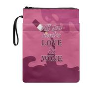 ZIATUBLES Copertina per libro con stampa di vino, con cerniera, riutilizzabile, con scritta "All You Need is Love & Wine", per libri di testo