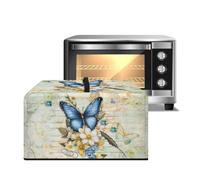 ZIATUBLES Copertura antipolvere per forno a microonde con manico, resistente al calore, per friggitrice ad aria, tostapane, forno, stampa floreale blu con farfalle, in tessuto di tela antipolvere, S