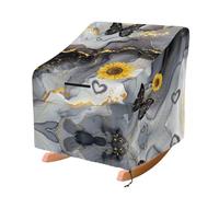 ZIATUBLES Copertura per sedia da patio con stampa di girasoli e farfalle in marmo grigio oro, per sedie a dondolo profonde, antipolvere, con presa d'aria, per mobili da giardino, 96 x 96 x 92 cm