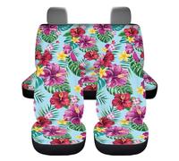 ZIATUBLES Coprisedili per auto anteriori e posteriori con ibisco tropicale, stampa con foglie di palma e foglie, in tessuto elasticizzato, 4 pezzi, decorazione per interni auto