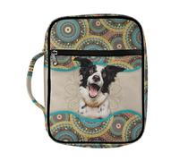 ZIATUBLES Custodia per Bibbia con stampa di cane Boeder Collie Boho Mandala per donne e uomini, grande borsa per la Bibbia con manico Borsa per Bibbia Tasca con cerniera Copertura per Bibbia Forniture