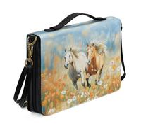 ZIATUBLES Custodia per bibbia con stampa floreale con cavallo che corre in pelle PU, borsa per la Bibbia con tracolla per donne e uomini, protezione per scritture per studio all'aperto, 2XL