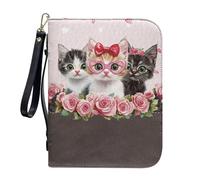 ZIATUBLES Custodia per bibbia con tasche con cerniera, in pelle PU, borsa per la Bibbia con tracolla, borsa cristiana per preghiera, L-2XL, Gatto floreale rosa, XXL