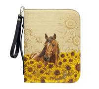 ZIATUBLES Custodia per bibbia con tasche con cerniera, in pelle PU, borsa per la Bibbia con tracolla, borsa cristiana per preghiera, L-2XL, Cavallo Girasole Retro, XXL