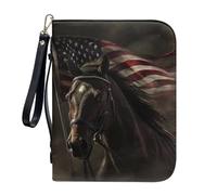 ZIATUBLES Custodia per bibbia con tasche con cerniera, in pelle PU, borsa per la Bibbia con tracolla, borsa cristiana per preghiera, L-2XL, Bandiera americana Cavallo Vintage, XXL